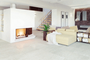 Room with white ceramic flooring